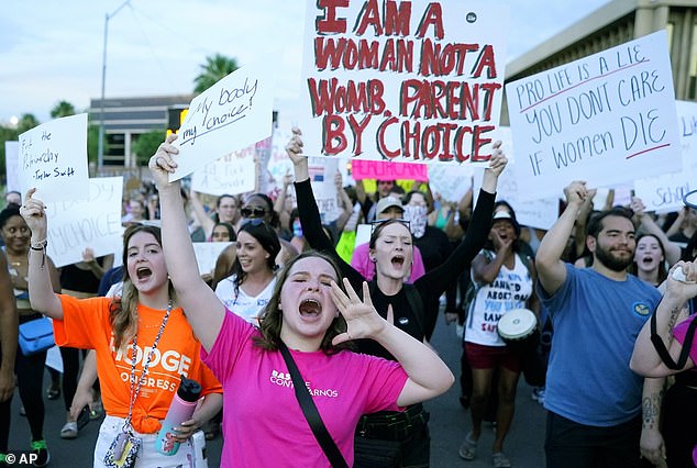 Protesters marching in Arizona after the Supreme Court decision to overturn Roe v Wade. A majority of voters in the state chose Donald Trump in the 2024 presidential election while the state also passed an amendment to protect abortion