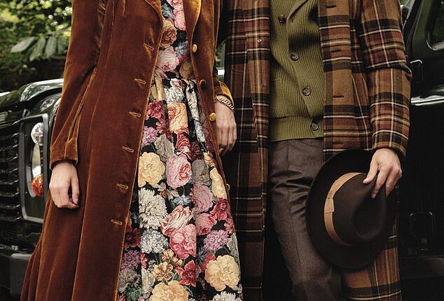 For her: Coat, £999, ridleylondon.com; dress, £650, lucievaclav.com; boots, £499, lkbennett.com; bow, £50, camillaking.co.uk; earrings, £1,700, kiki.co.uk; bracelet, £440, tillysveaas.com