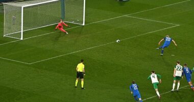 Liverpool goalie Caoimhin Kelleher saved a penalty for Ireland against Finland on Thursday