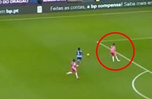 Pedro Amaral (ringed) had challenged Pepe for the ball but when he went down injured