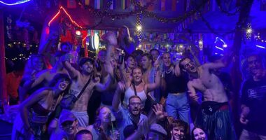 International travellers party hard at one of Vang Vieng's more popular bars