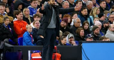 New manager Ruben Amorim pictured during his first game in charge of Manchester United