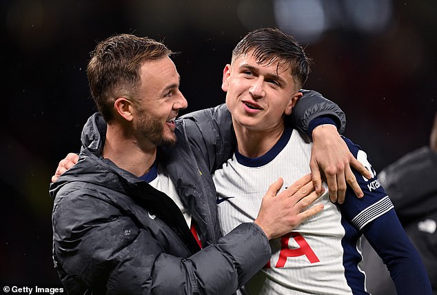 James Maddison and Mikey Moore were forced to take an unconventional route to the Tottenham Hotspur Stadium on Wednesday