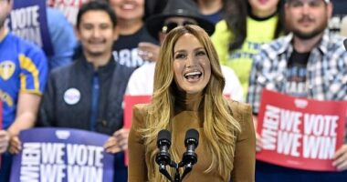 Jennifer Lopez expressed outrage at the Puerto Rico dig expressed at Donald Trump's Madison Square Garden rally and asked voters in Nevada to give Kamala Harris a 'Hollywood ending'