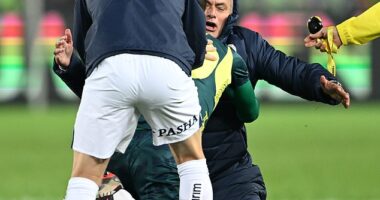 Fenerbahce boss Jose Mourinho stumbled after attempting a knee-slide on Sunday night