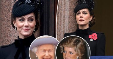 Kate Middleton pays tribute to Princess Diana and Queen Elizabeth with dress and earrings on Remembrance Sunday