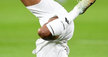 Kylian Mbappe's hard evening in Liverpool was summed up by a photo of him falling on his head