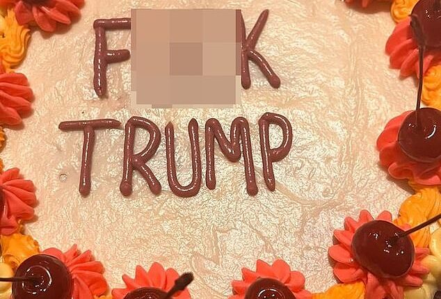 Madonna 'stuffed' her face with a cake iced with the phrase 'F*** TRUMP' by her personal chef Pia Hambour on Wednesday night after the shocking US presidential election results