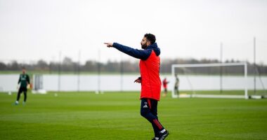 Manchester United manager Ruben Amorim pictured during a training session this week ahead of Sunday's Premier League away game against Ipswich Town