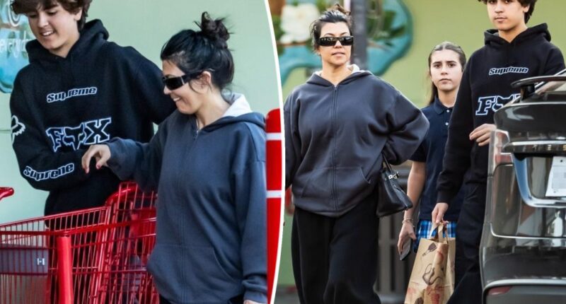 Mason Disick, 14, towers over mom Kourtney Kardashian while on a grocery run