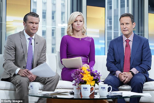 Fox anchors Pete Hegseth, Ainsley Earhardt and Brian Kilmeade interview entrepreneur and venture capitalist Peter Thiel during Fox & Friends at Fox News Channel Studios on Aug. 9, 2019 in New York City