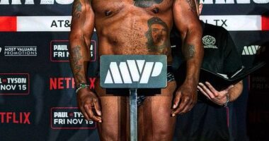 Mike Tyson flaunted his ripped physique during Thursday's weigh-in for his Jake Paul fight