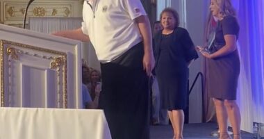 Donald Trump addresses the Moms for America luncheon