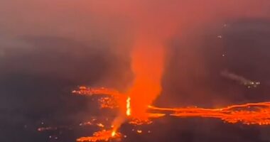 Nothing is ever topping this: A screengrab taken of Kayleigh's footage as her easyJet flight from Luton began to make its descent into Iceland's Keflavik International Airport on Thursday morning