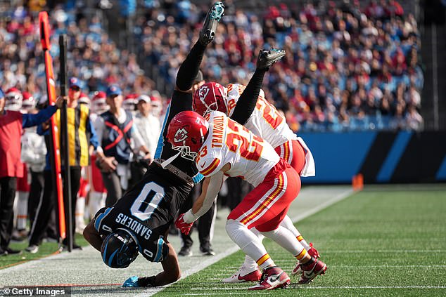 Panthers tight end Ja'Tavion Sanders was carted off the field after landing on his head