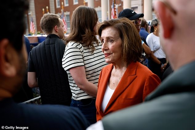 Former Speaker of the House Nancy Pelosi, D-Calif., arrives as supporters wait to hear Vice President Kamala Harris concede the election, at Howard University on November 06, 2024 in Washington, D.C.