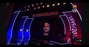 Pep Guardiola's lip-synched performance of 'Aniversari' by Manel was beamed into the Gran Teatre del Liceu on Friday night