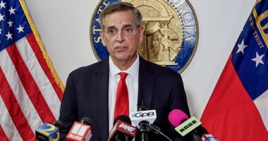 Republican Georgia Secretary of State Brad Raffensperger gives an update on Election Day in Atlanta, Georgia, USA, 5 November 2024