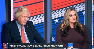 Stormy Daniels, the 45-year-old adult film star, (pictured with Boris Johnson) told Channel 4 's special US election programme of her anxieties about how Trump's supporters behaved since she became publicly linked with the former president