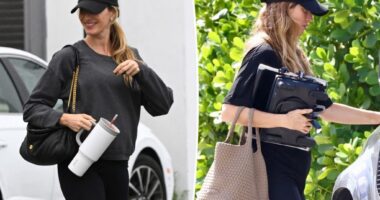 Pregnant Gisele Bündchen covers baby bump in baggy clothes
