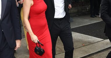Mum-to-be Madeline Holznagel (pictured) showed off her burgeoning baby bump for the first time on Saturday