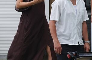 Pregnant Steph Claire Smith, 30, was glowing on Friday as she stepped out to attend the wedding of Sea FM star Luke Forrest and Emily Rippingale in Kawana. Pictured with husband Josh Miller