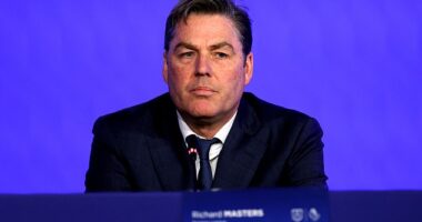 The vote over sponsorship rules - at the centre of a furious battle between the Premier League and Manchester City - is believed to be on a knife edge (pictured - CEO Richard Masters)