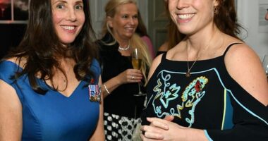 Princess Eugenie (right), 34, beamed as she attended the Royal British Legion's Poppy Ball dinner on Thursday night ahead of Remembrance Day on Monday