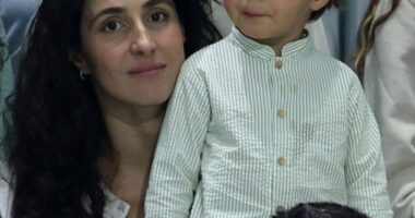 Well done Papa! Rafa Jr, the two-year-old son that Nadal shares with his wife Maria Francisca Perello, cheered on his father during his final professional tennis match at the Davis Cup in Malaga