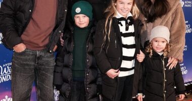 Rebekah Vardy,42, took a night off from watching rival Coleen Rooney on I'm A Celeb as she attended the opening night of Winter Wonderland in Hyde Park with her family on Wednesday