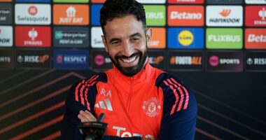 Ruben Amorim plays down Ed Sheeran's awkward post-match interview gatecrash as Man United boss insists 'it was nothing' despite popstar labelling himself a 'b****nd'