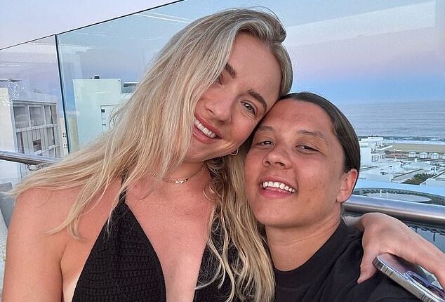 Matildas captain Sam Kerr, pictured with fiance Kristie Mewis, remains unavailable as she recovers from an ACL tear
