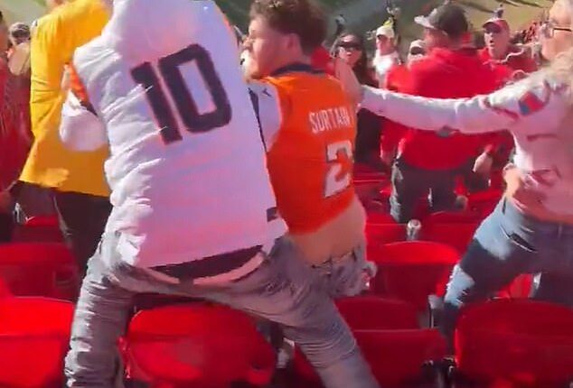 An NFL security guard was viciously attacked by a Denver Broncos fan in a chaotic brawl