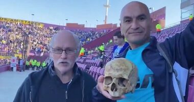 A fan of Argentine club Racing brought his grandfathers skull to a cup final on Saturday