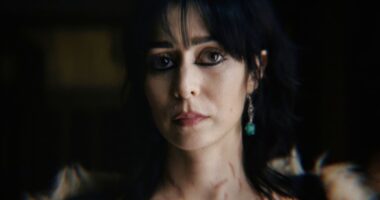 Cristin Milioti as Sofia Falcone wearing a fur coat