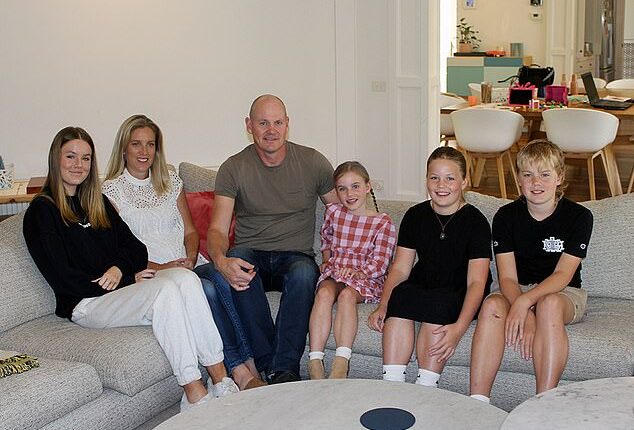 Cam McLellan's (centre) three youngest children, Ruby, nine, (centre right) Angus, 15, (right) and Lucy, 13, (second from right) bought a four-bedroom home two years ago for $671,000. Because he fears they might one day lose their investment in a divorce, he has made them sign a contract saying they will get prenups before marrying. His eldest daughter, Hannah (left), who will turn 18 in March, is saving for a deposit for her own home. Cam admits it took some convincing for his wife Felicity (second from left) to get onboard with the idea