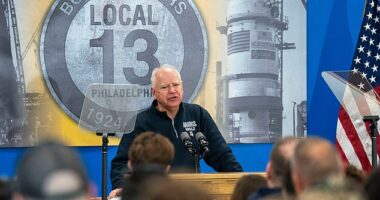 Tim Walz says 78-year-old Trump 'damn near killed himself' getting into garbage truck
