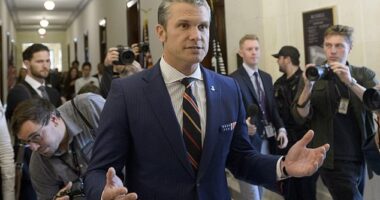 Pete Hegseth, Trump's nominee for defense secretary, speaking to reporters on the hill. Senator Tammy Duckworth slammed his qualifications to lead the Pentagon, calling him a 'pretty low ranking guy in the military.'