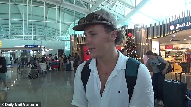 A passenger stranded at Denpasar International Airport Charlie Austin (pictured) said his flight on Wednesday was cancelled and he would now fly out on Friday. Mr Austin said, 'It’s not ideal, it’s just one of those things, can’t do anything about it… stuck in Bali.'