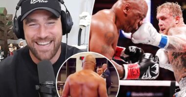 Travis Kelce reacts to Mike Tyson's Jake Paul loss, bare butt exposure