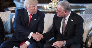 President-elect Donald Trump on Wednesday announced he was nominating Gen. Keith Kellogg as special envoy to Ukraine and Russia. They are seen here at Mar-a-Lago in 2017