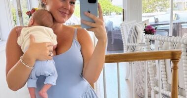 Karoline Leavitt and her baby son Niko in an Instagram picture posted two weeks after she gave birth in July - when she was already back at work as a spokeswoman for Trump