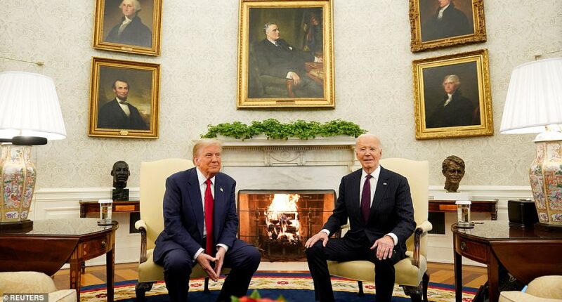 Donald Trump thanked President Joe Biden for ensuring a smooth transition and said politics is 'tough' in their historic meeting at the White House after the Republican's defeat of Kamala Harris