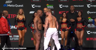 Jake Paul and Mike Tyson at press conference.