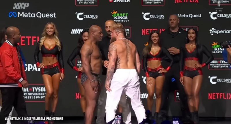 Jake Paul and Mike Tyson at press conference.