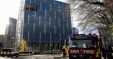 Witnesses said roads around the embassy were closed to traffic and armed police officers and the fire service are at the scene