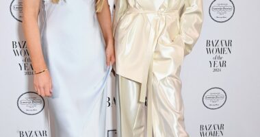 Joined by her daughter Harper, Victoria Beckham was among the guests of honour, slipped into an elegant cream satin trouser suit as she prepared to accept the Entrepreneur Award