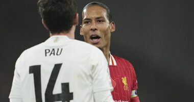 Virgil van Dijk hilariously mocked Aston Villa defender Pau Torres during a heated moment in Liverpool 's 2-0 win at Anfield