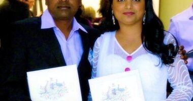 Ashok Raj Varikuppala (left) and Chaithanya 'Swetha' Madhagani were married for 12 years before her body was found in a wheelie bin