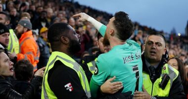 Wolves star Jose Sa involved in furious altercation with fan at half-time in Bournemouth clash before supporter is dragged away by stewards